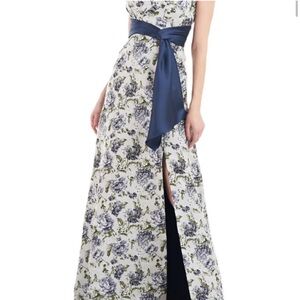 Kay Unger Floral Dress with Navy Sash